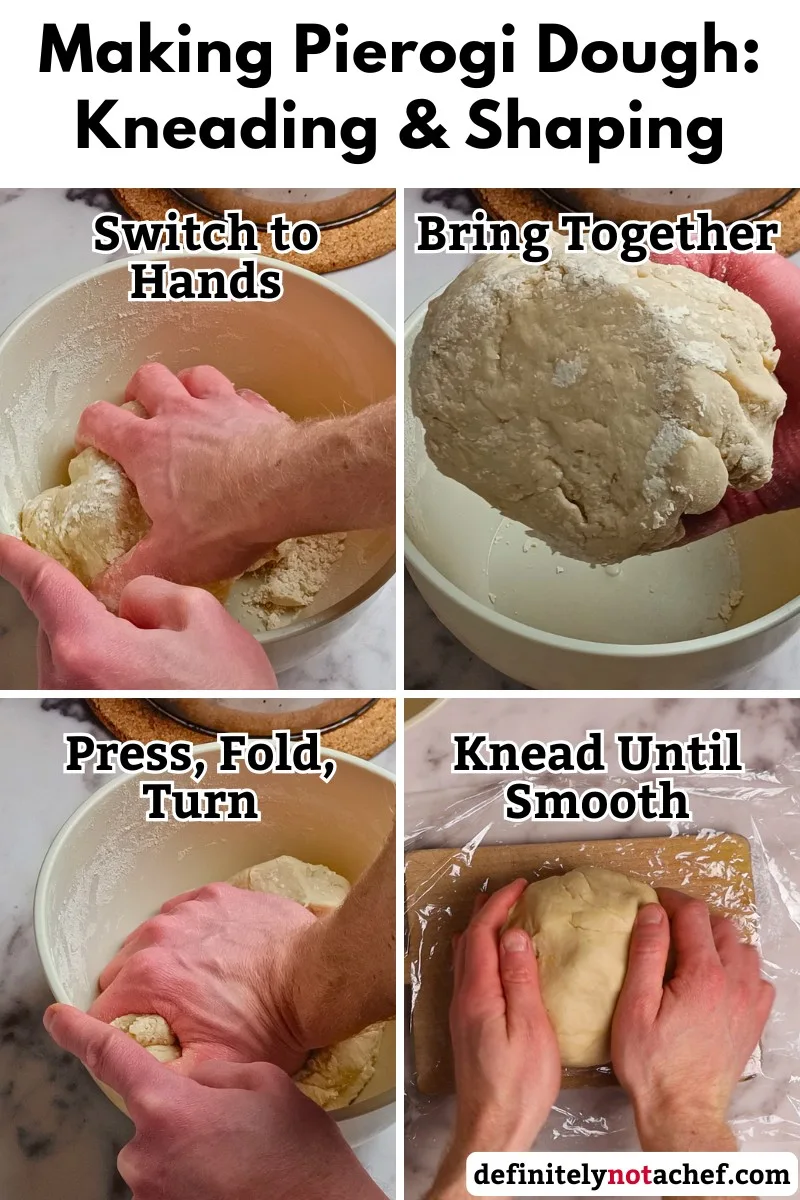 Making pierogi dough: kneading and shaping steps