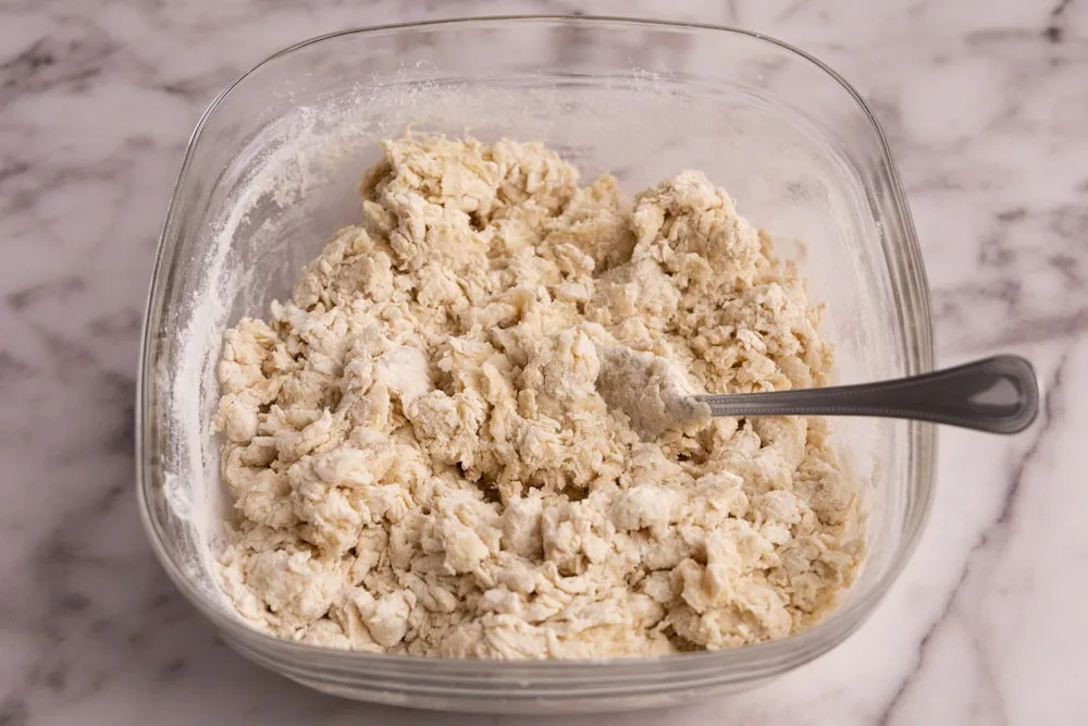 Pierogi dough after initial stirring