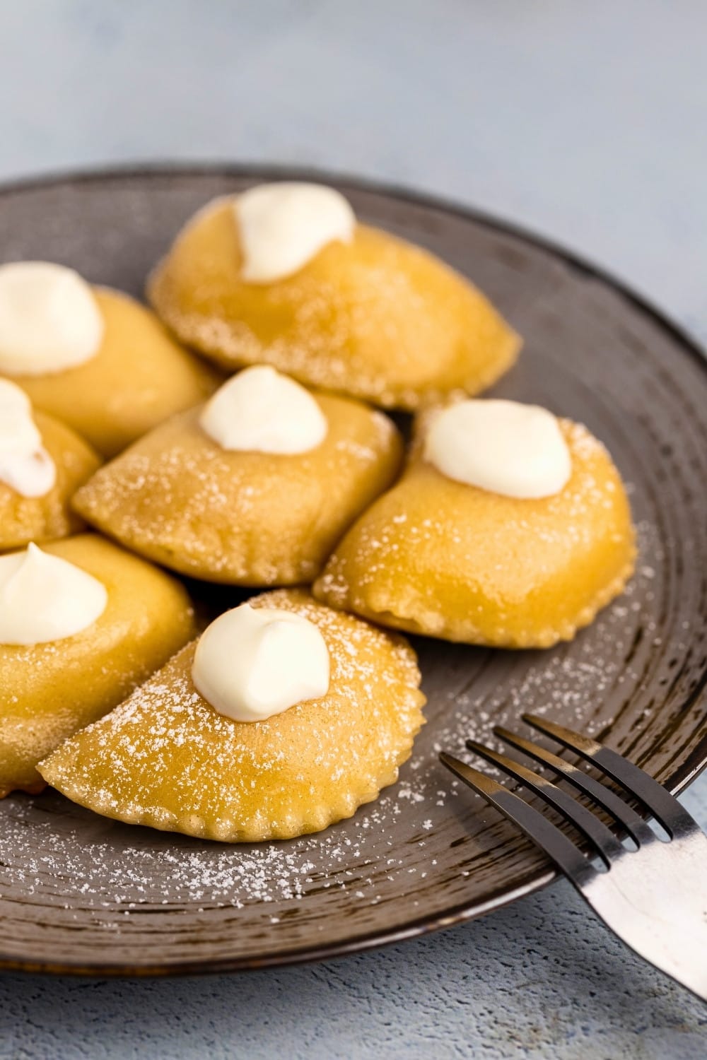 Sweet cheese pierogi angle shot