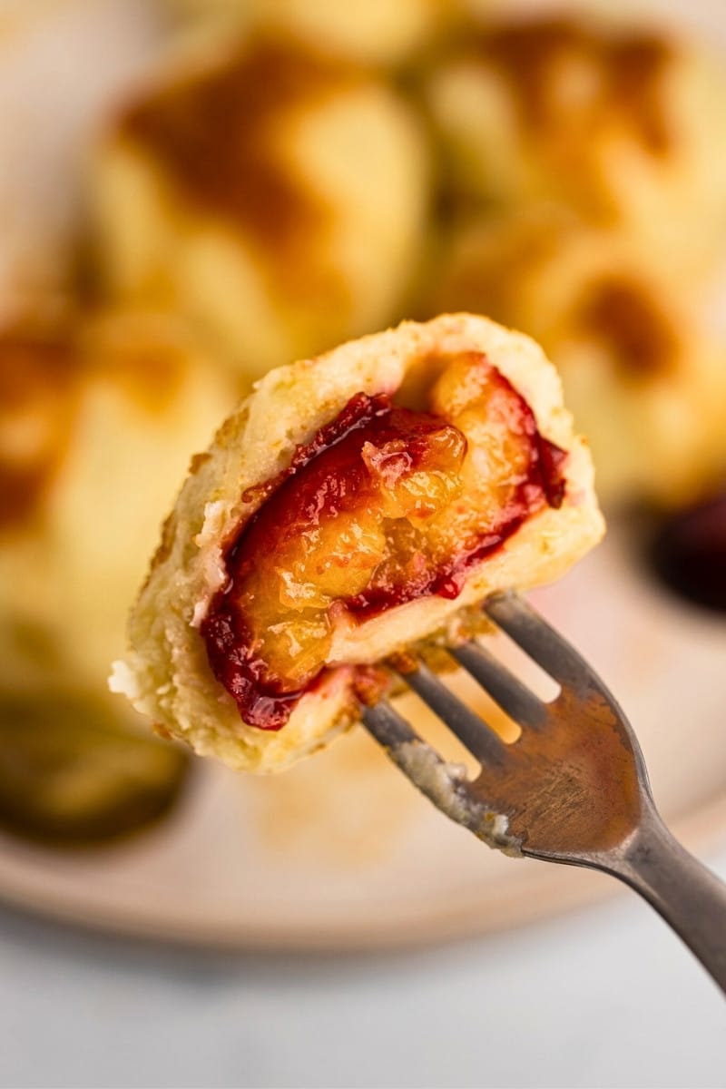 Plum dumpling half closeup
