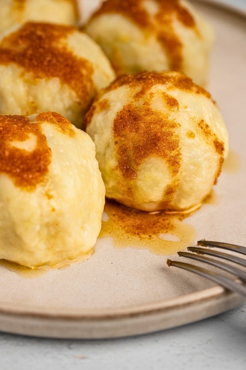 Plum dumplings served