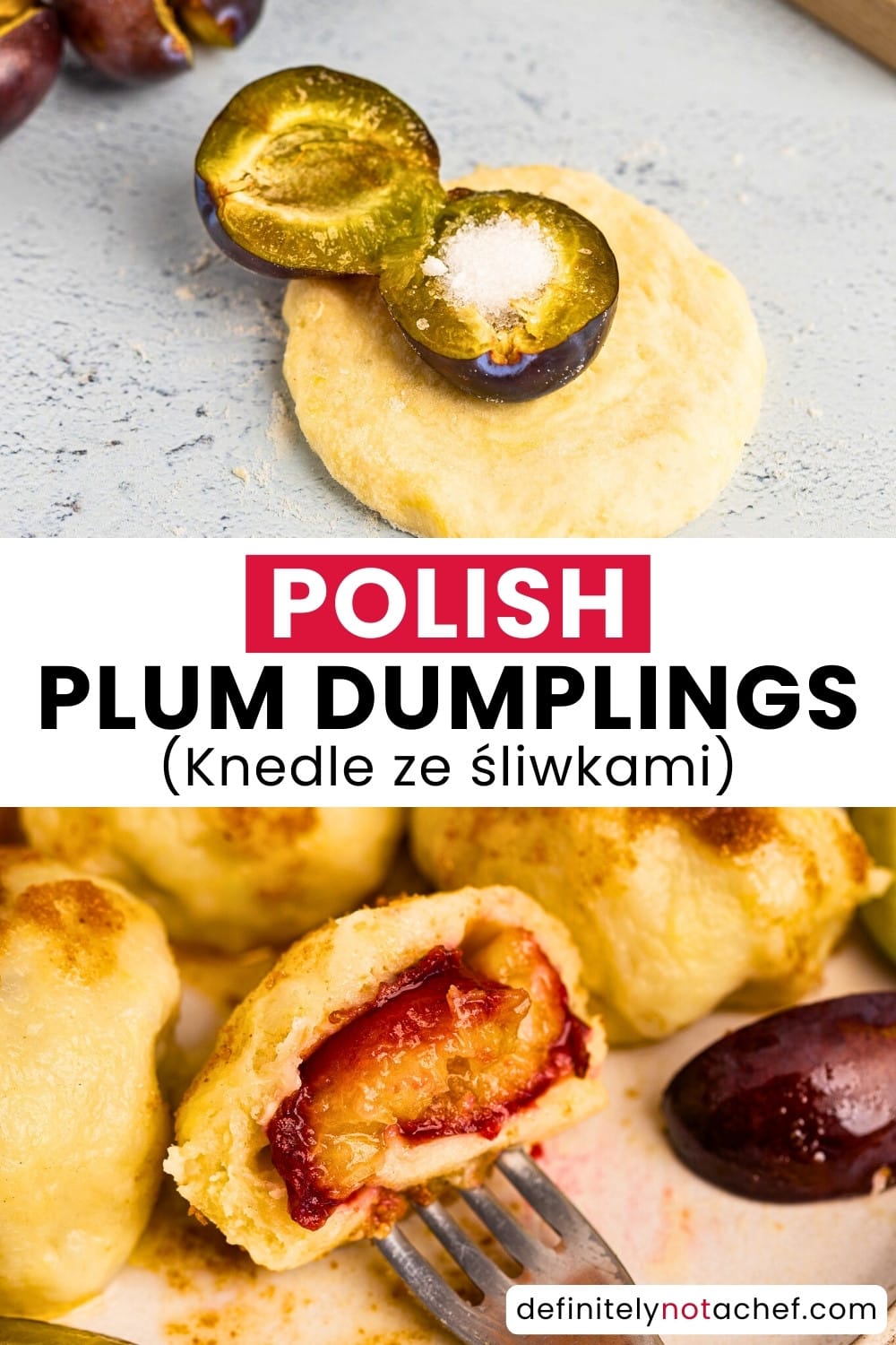 Traditional Polish Plum Dumplings Recipe (Knedle ze Sliwkami) Pin image