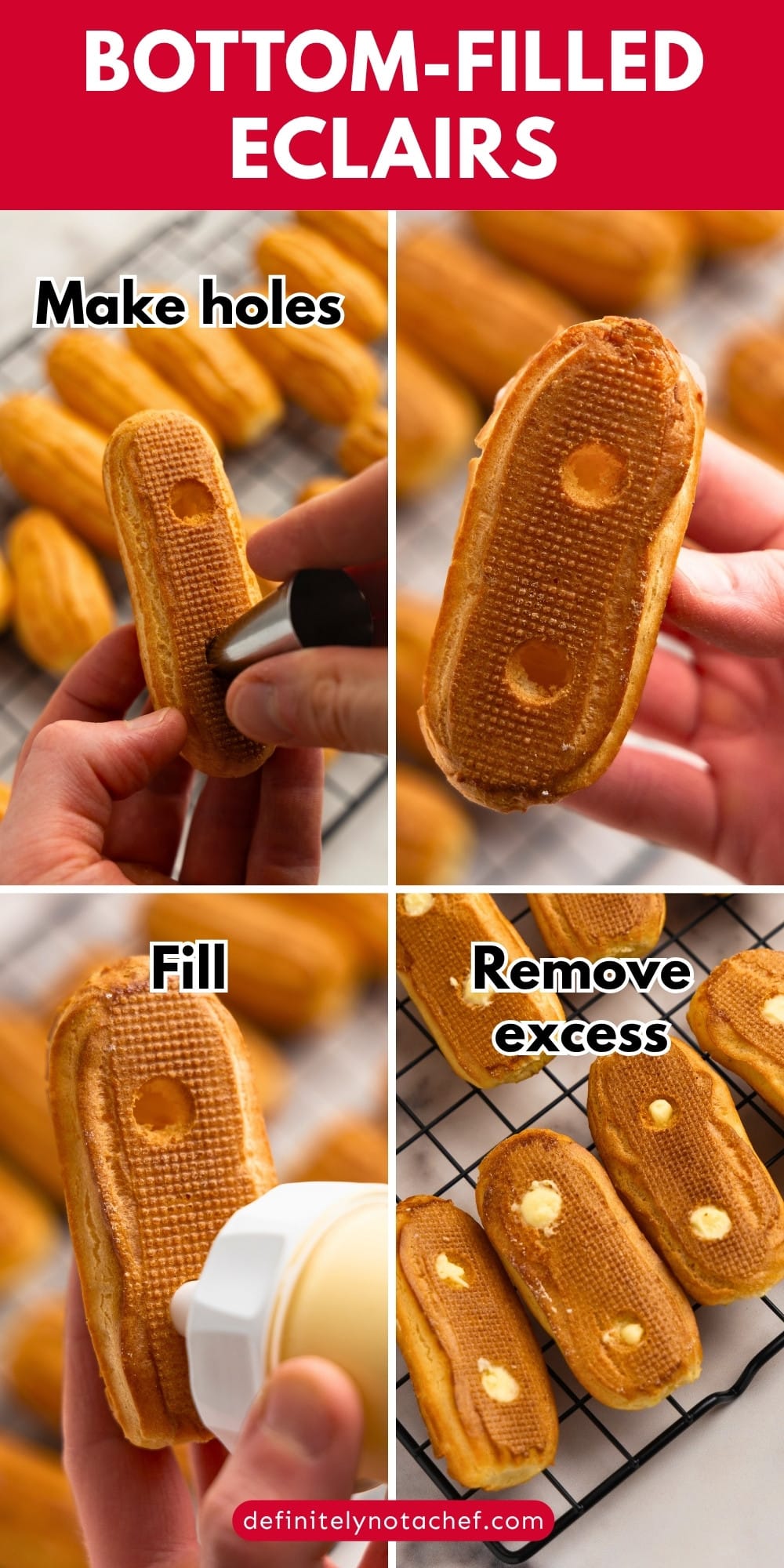 Bottom filled eclairs