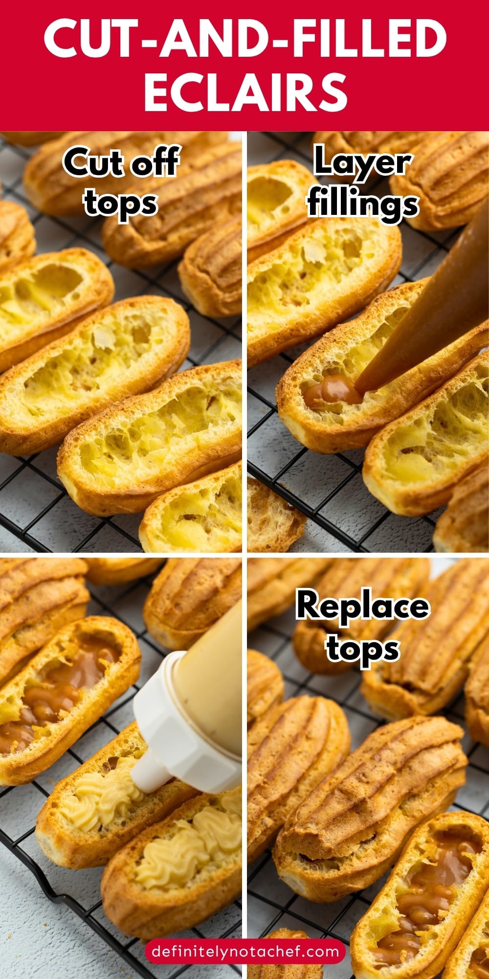 Cut and filled eclairs