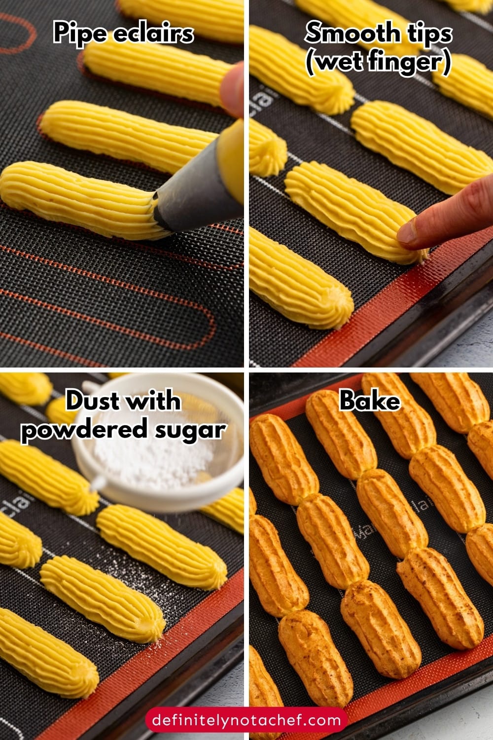 Eclairs piping to baking