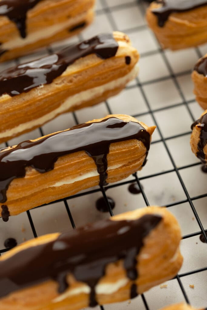 Ganache topped eclairs