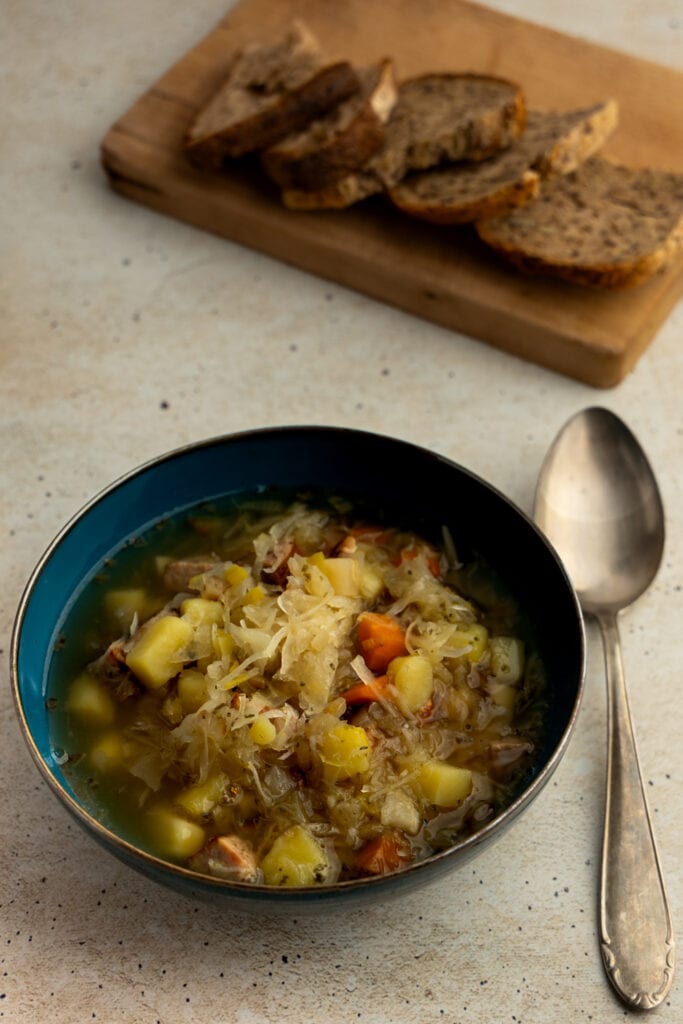 Polish sauerkraut soup served