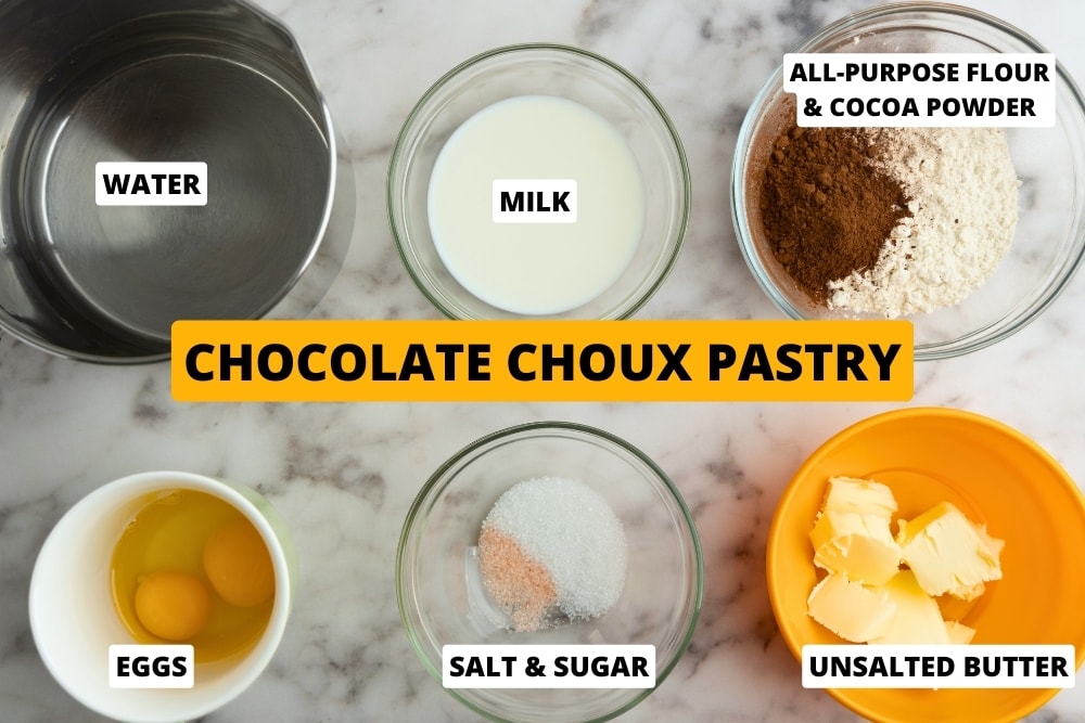 Chocolate choux pastry ingredients