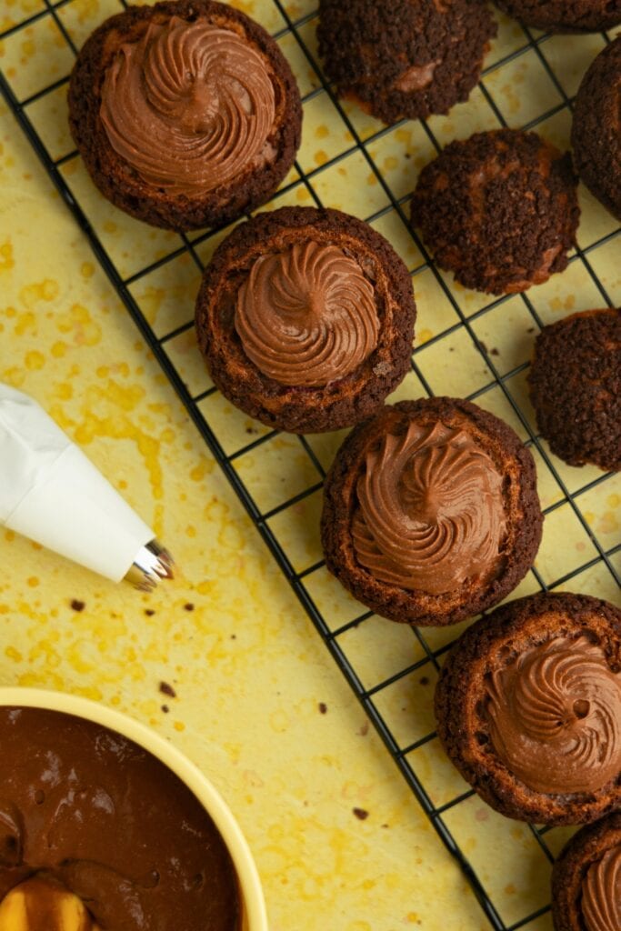Cream puffs filled with chocolate pastry cream