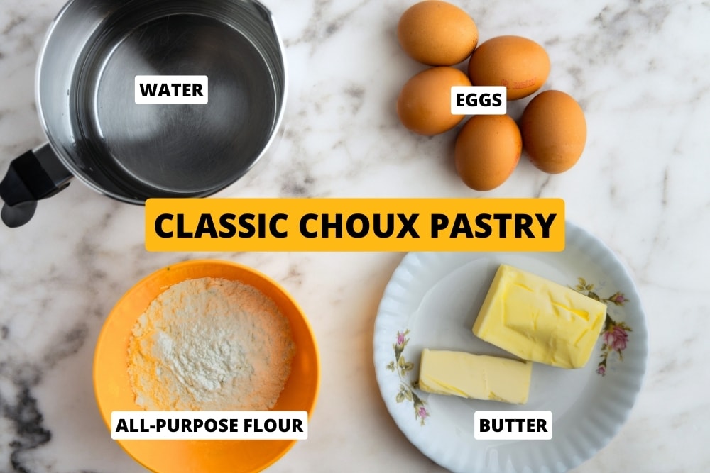Classic choux pastry ingredients