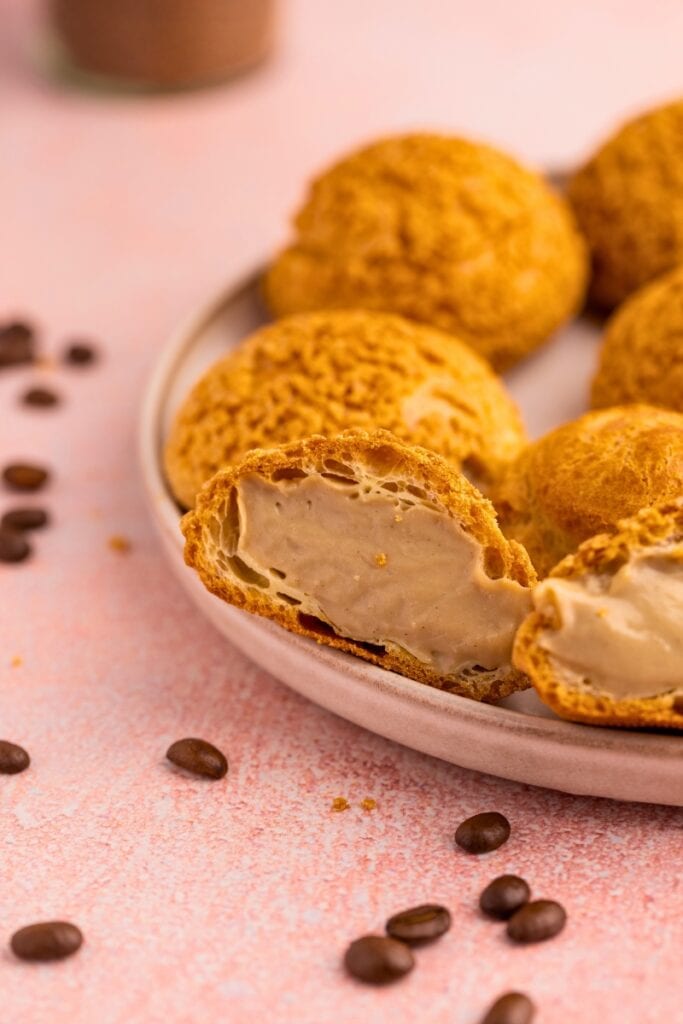 Coffee cream puff filled with coffee pastry cream