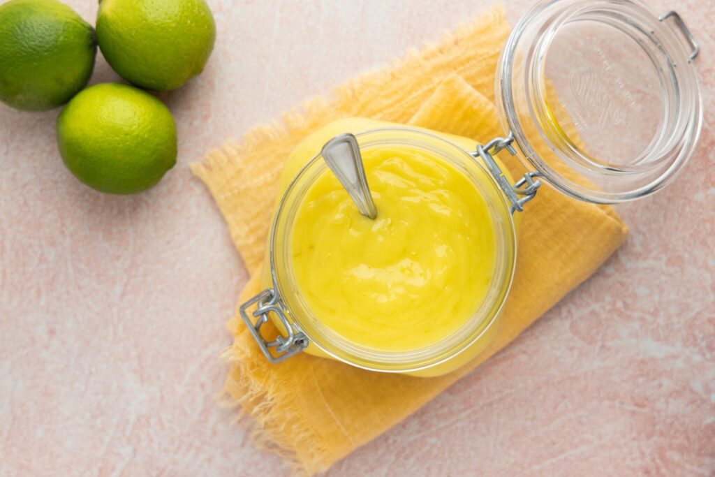 Homemade lime curd in a jar