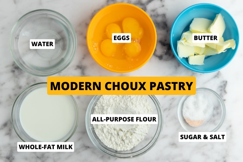 Modern choux pastry ingredients