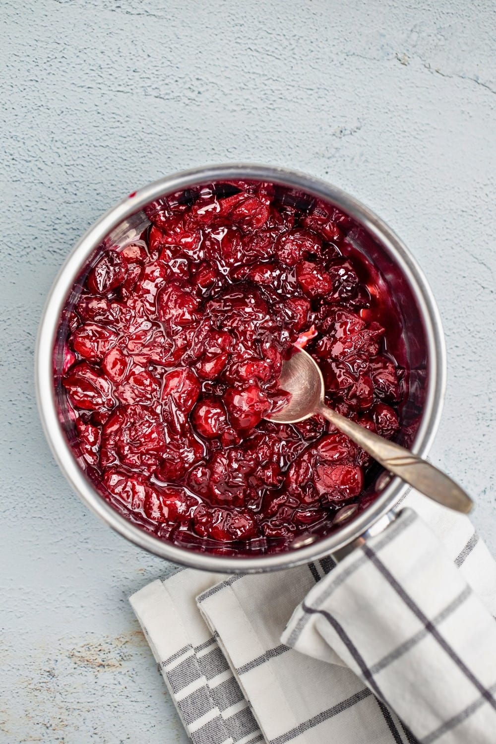 Cherry compote cooked in a pot
