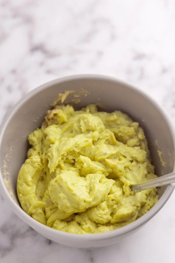 Chopping up the chilled pistachio pastry cream