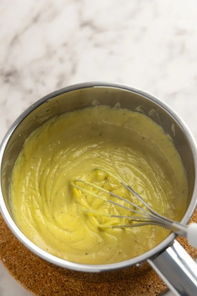 Stirring in the white chocolate