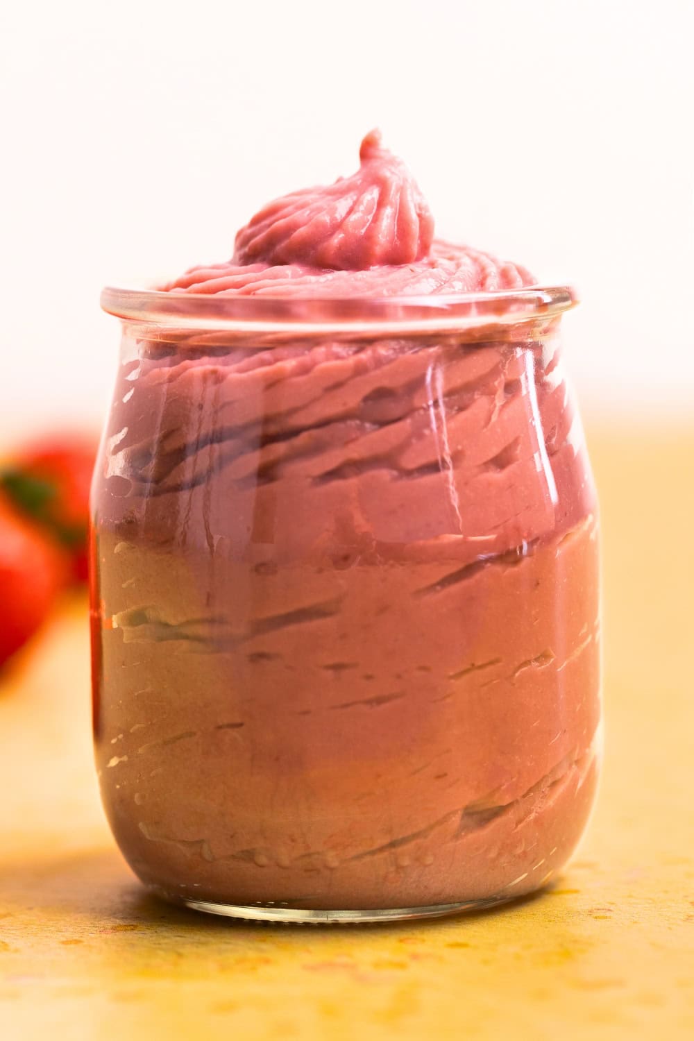 Strawberry pastry cream in a jar