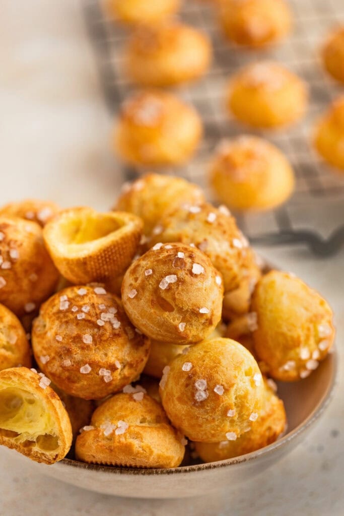 Sugar pearl topped chouquettes for dessert