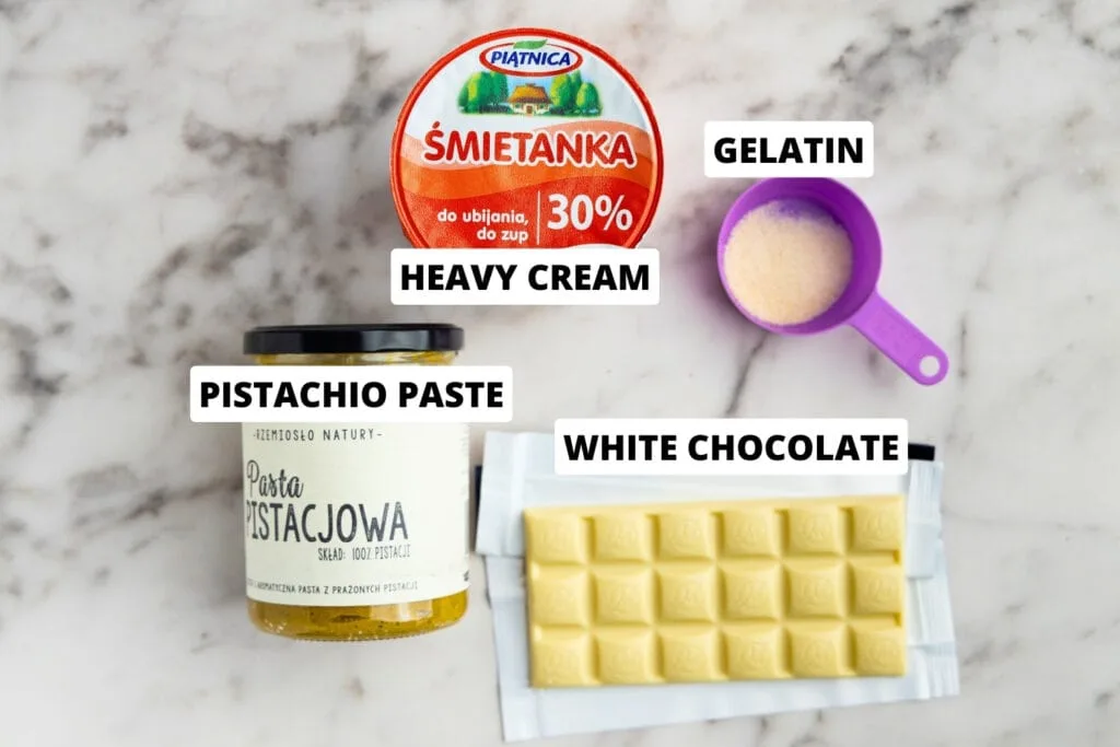 Pistachio whipped ganache ingredients