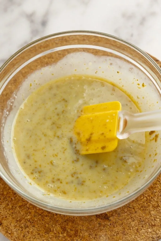 Stirring in the pistachio paste