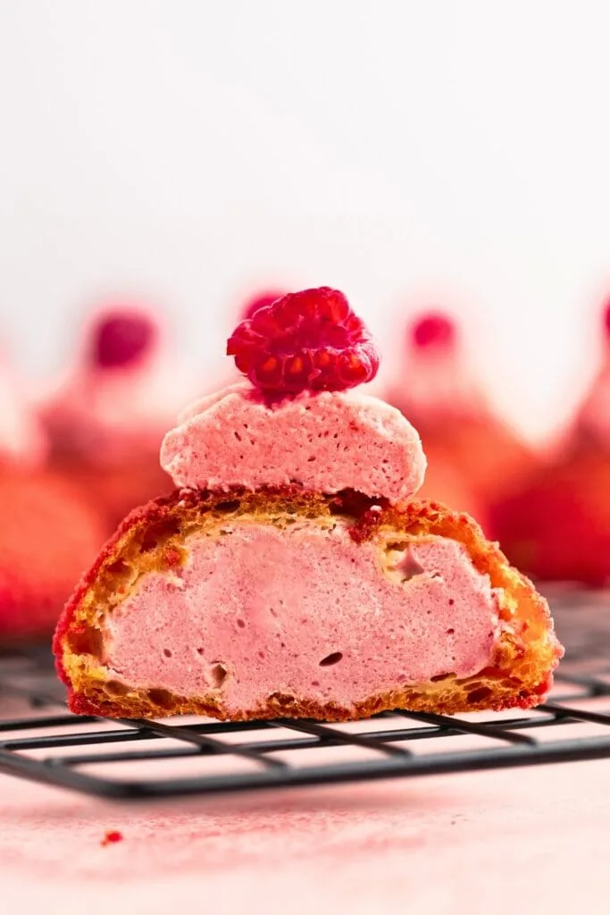 Raspberry cream puff with raspberry diplomat cream