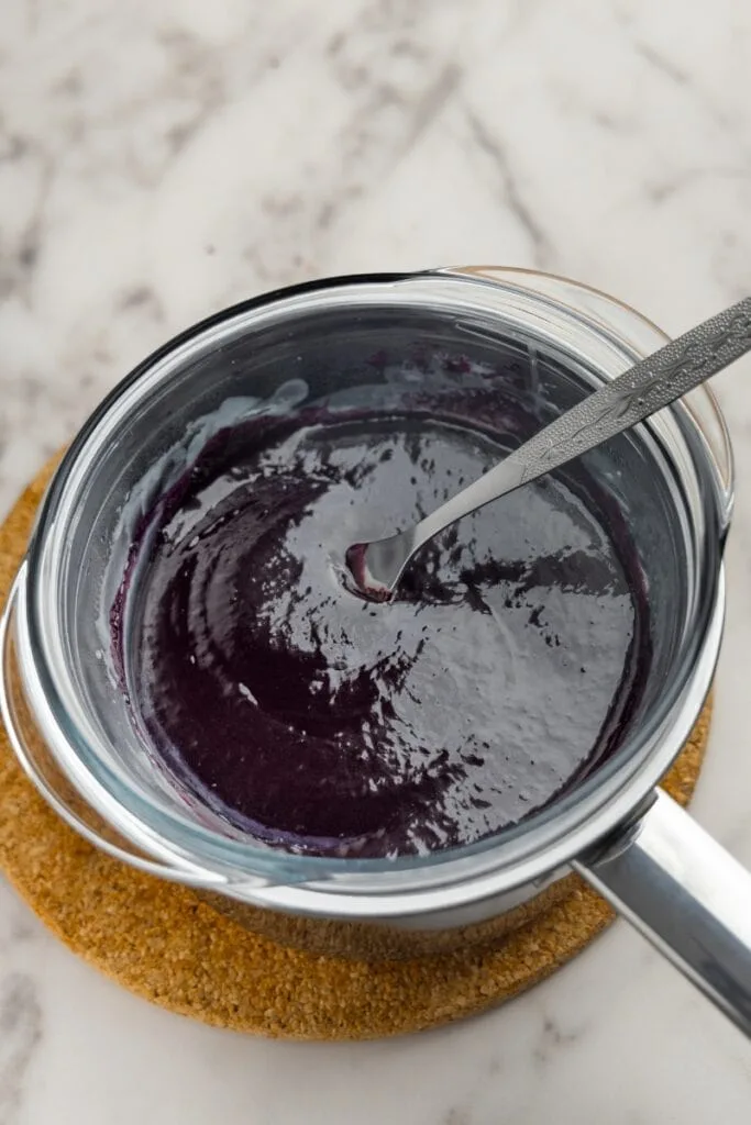 Stirring the blueberry ganache