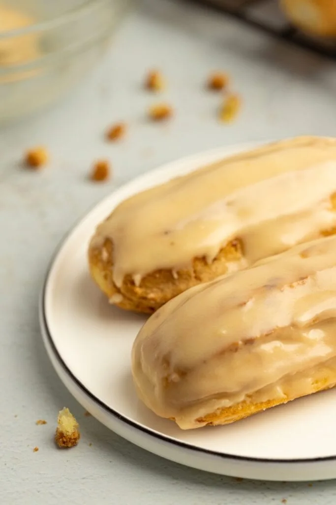 Delicious eclairs topped with earl grey glaze