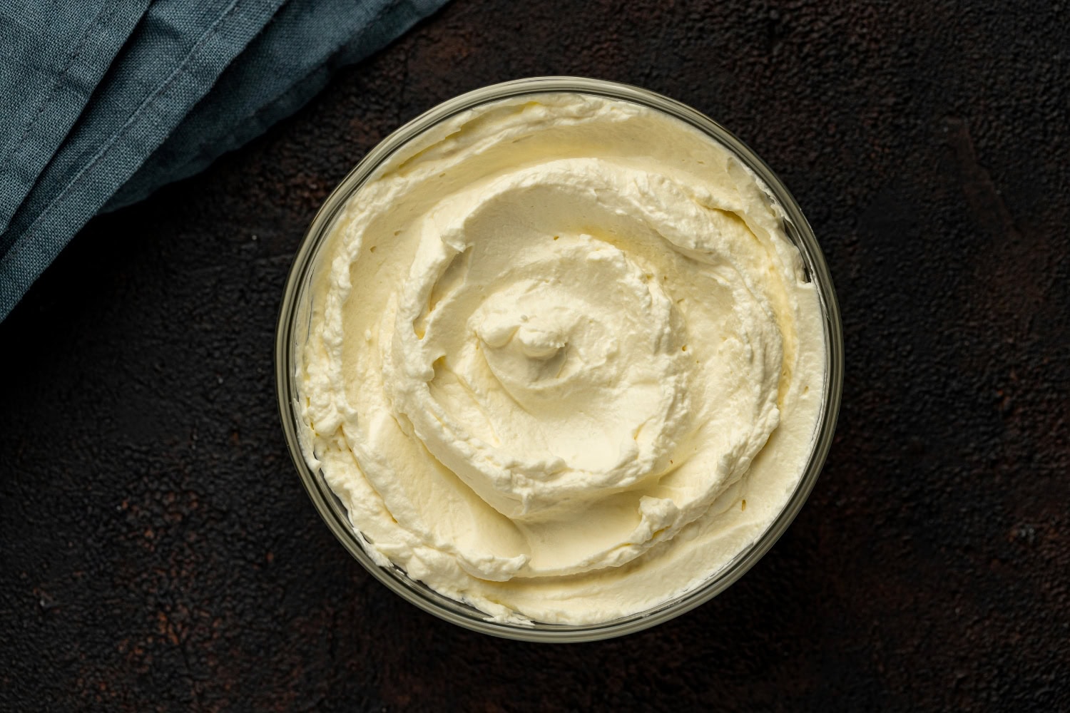 Mascarpone whipped cream in a bowl