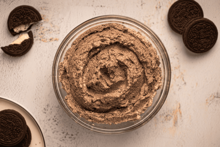 Oreo whipped cream in a glass bowl