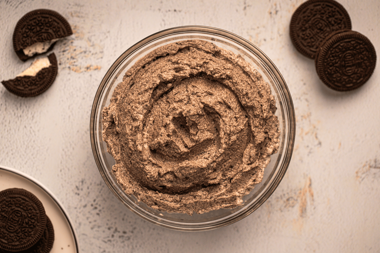 Oreo whipped cream in a glass bowl