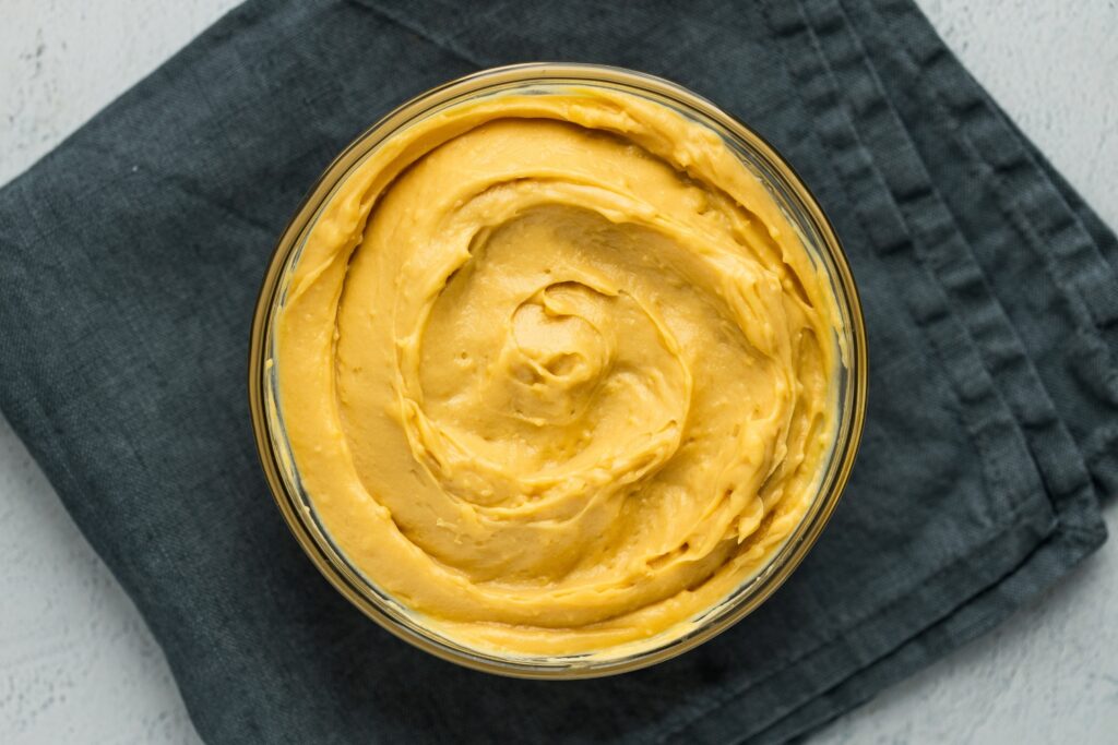 Smooth dulce de leche pastry cream in a bowl