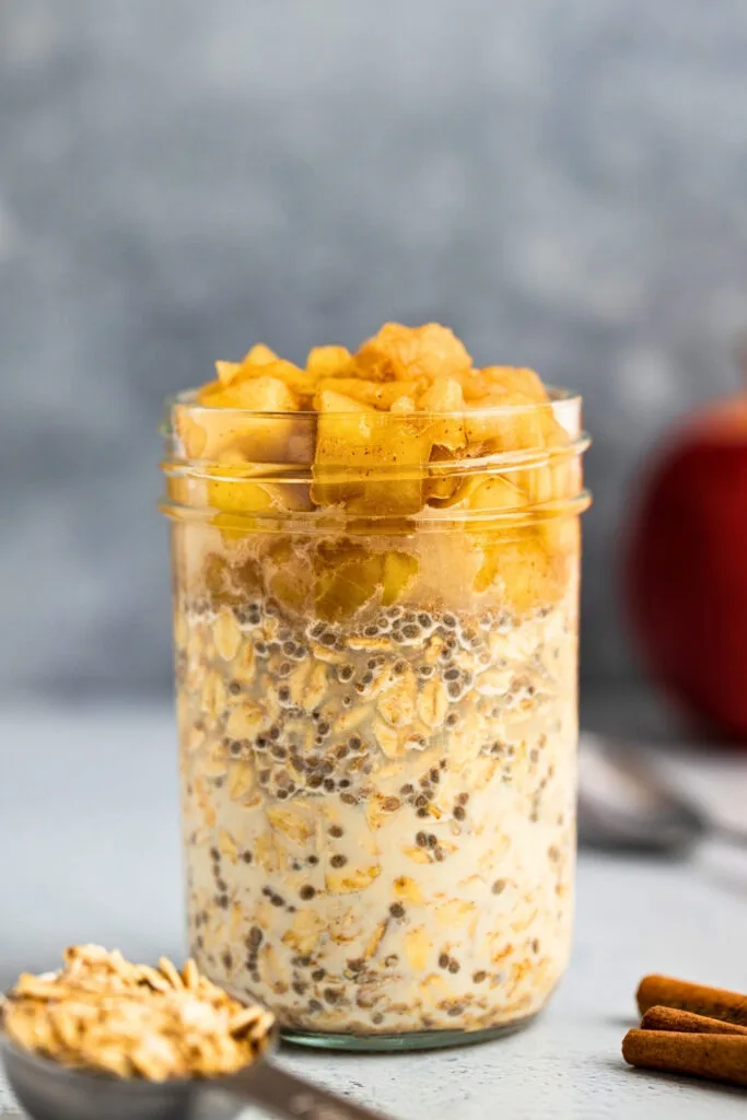Apple cinnamon overnight oats: shot from straight angle