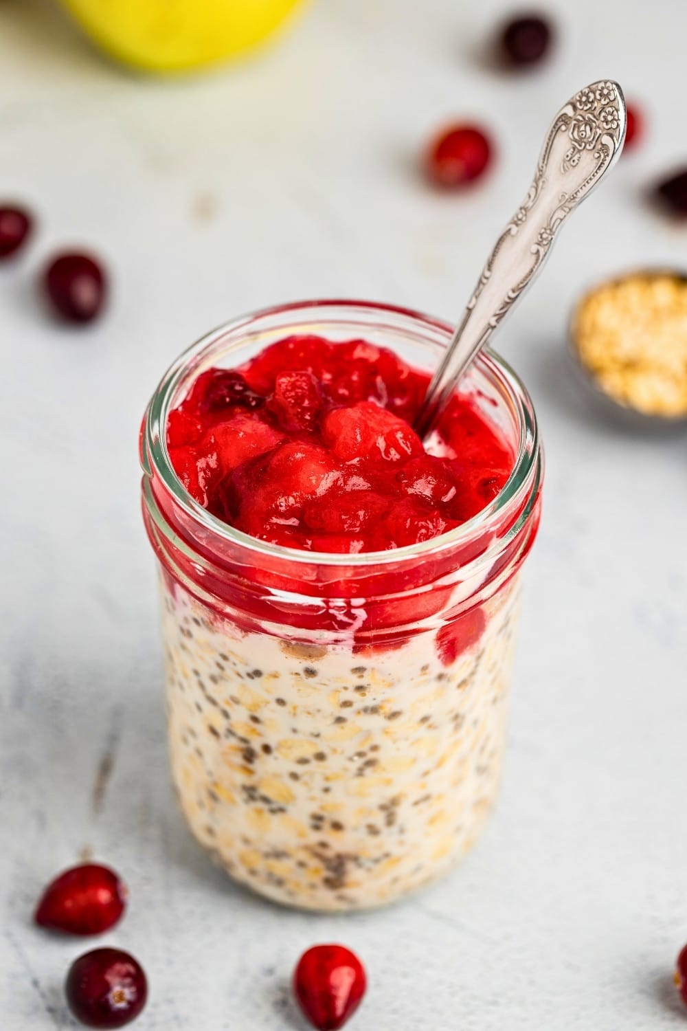 Apple cranberry overnight oats: hero shot