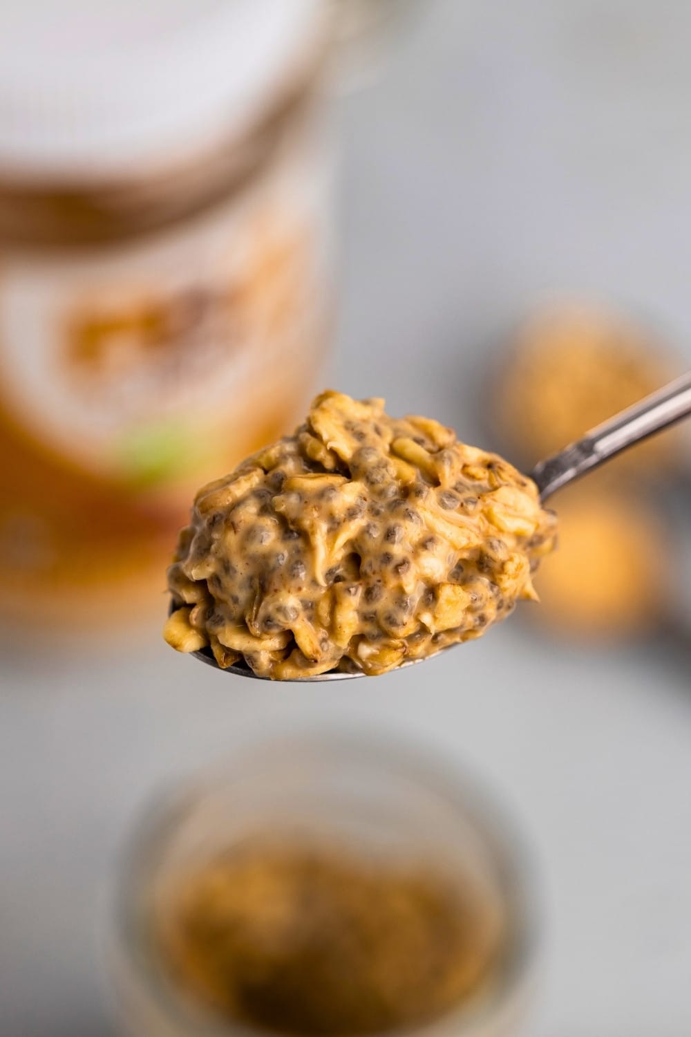 PB2 overnight oats teaspoon closeup
