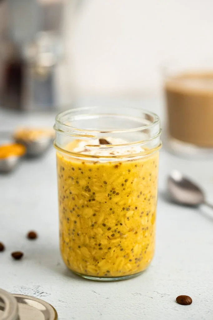 Pumpkin latte in a glass jar shot