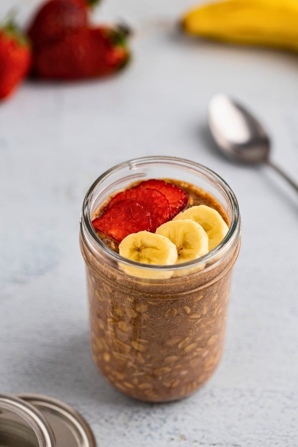 Strawberry banana overnight oats hero shot