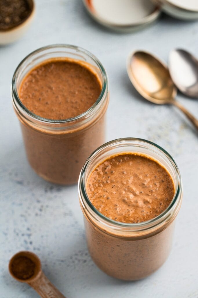 Chocolate chia pudding served for two