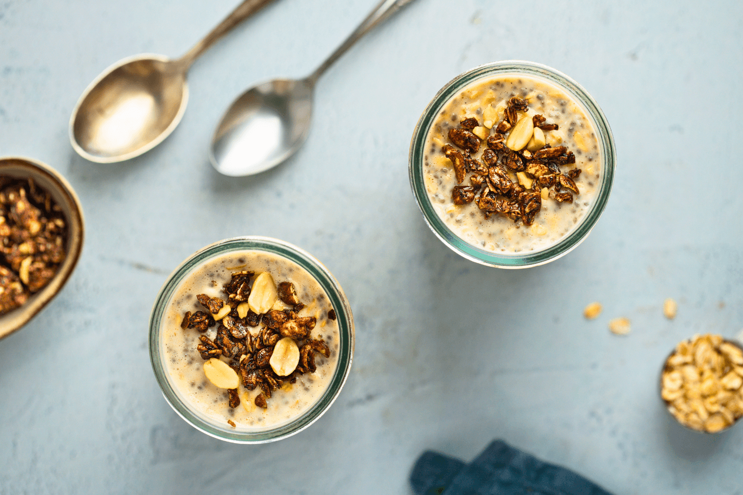 High protein overnight oats served for two