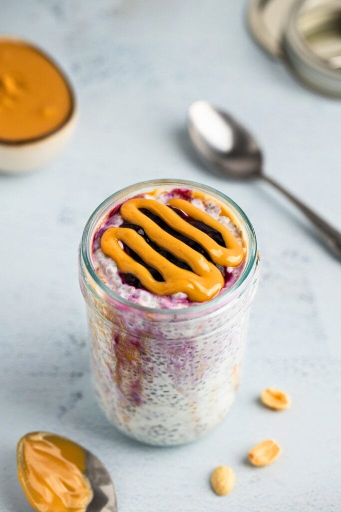 Make ahead chia pudding with peanut butter and jelly
