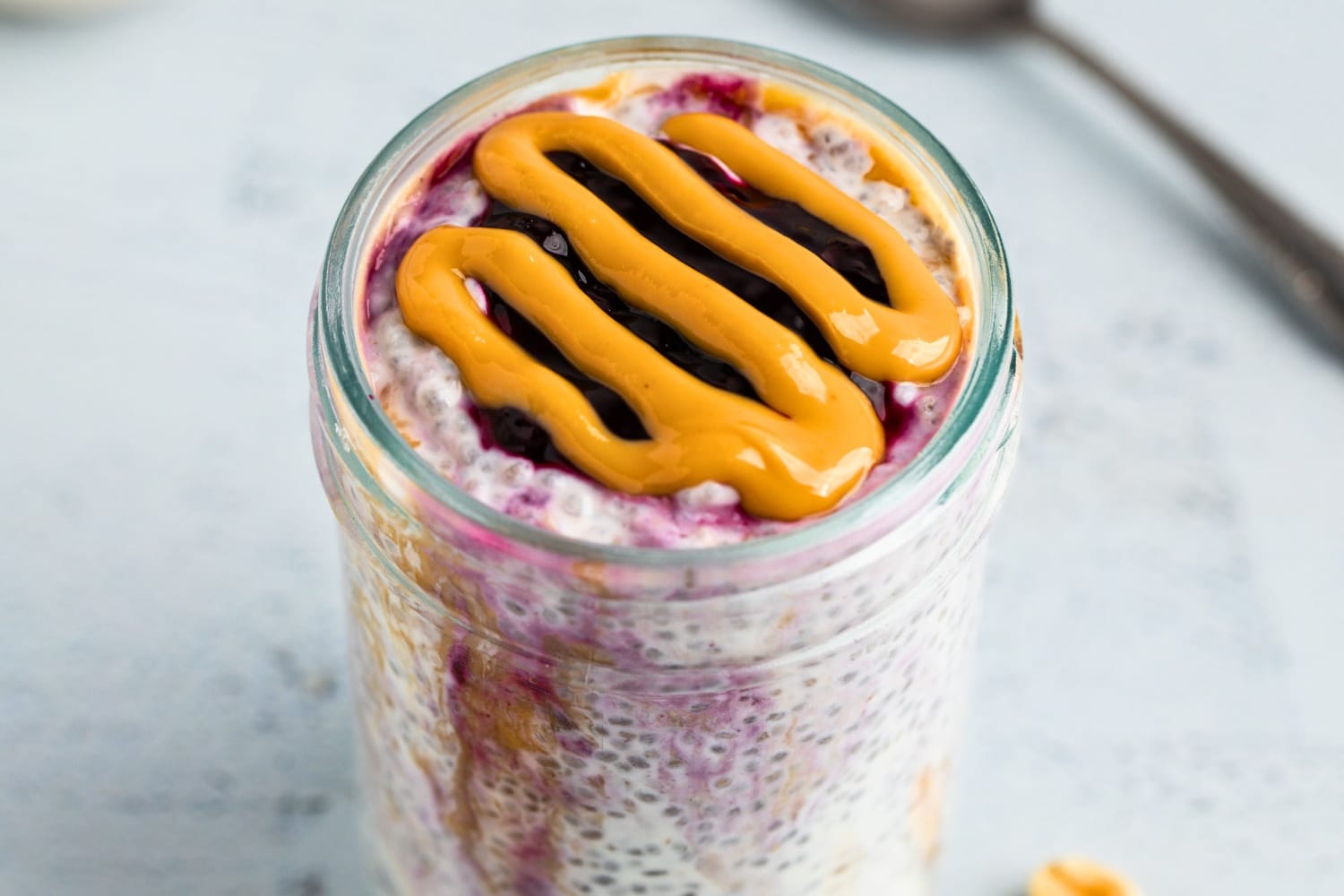 Make ahead chia pudding with peanut butter and jelly