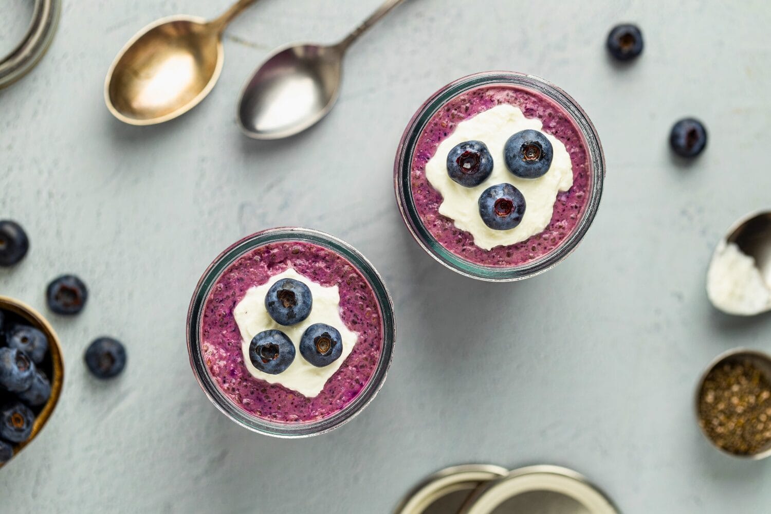 Blueberry flavored chia pudding for two