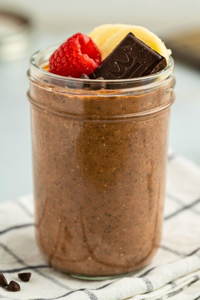 Homemade chocolate banana flavored chia pudding