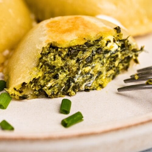 Homemade pierogi with spinach filling