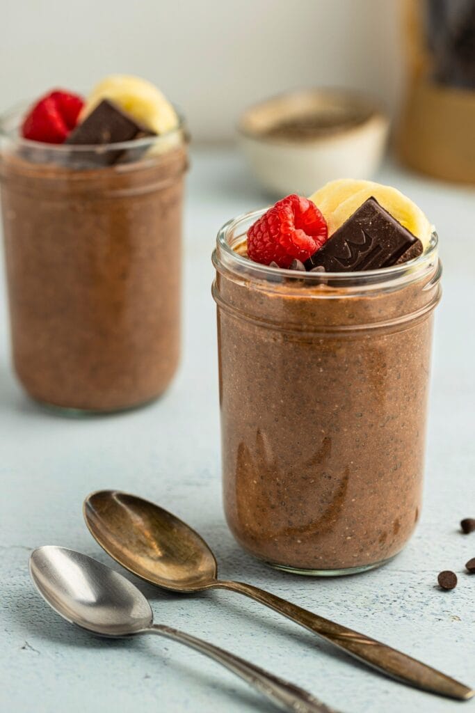 Wholesome jar of chocolate banana chia pudding