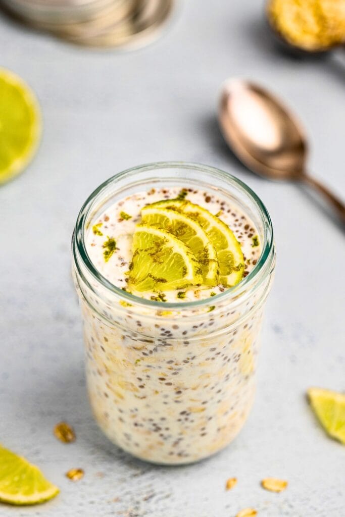 A jar of sweet and tangy lime overnight oats