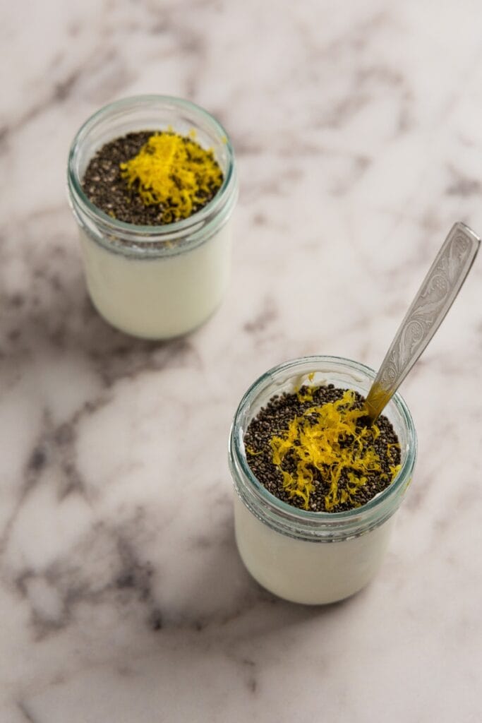 Adding the chia seeds and zest