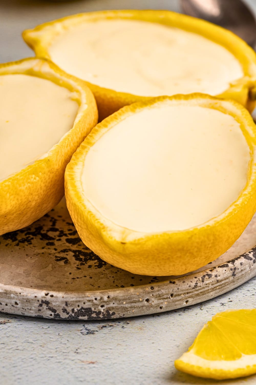 Delicious lemon posset in lemon shells