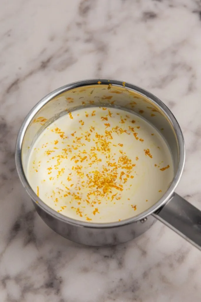 Heavy cream mixture in the sauce pan