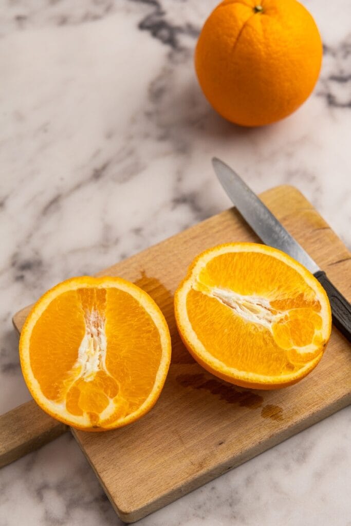 Orange sliced in half