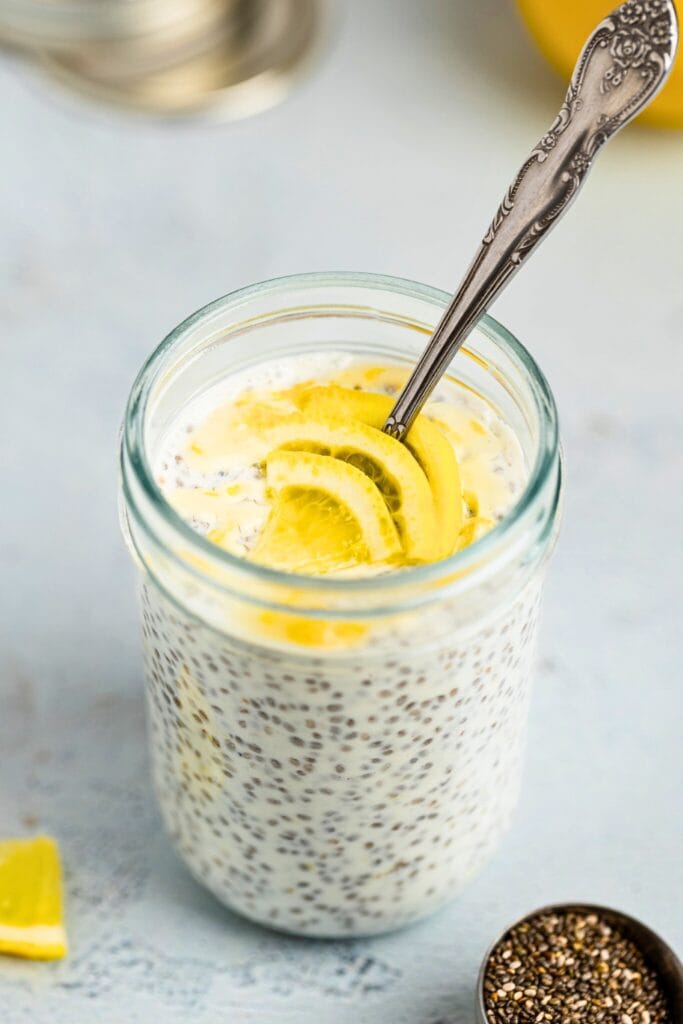Refreshing lemon chia pudding in a jar